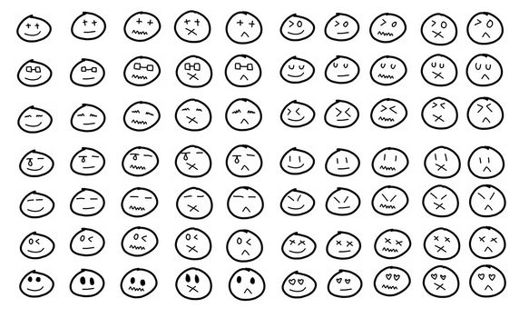 An icon set of doodle cartoon faces in a variety of expressions.