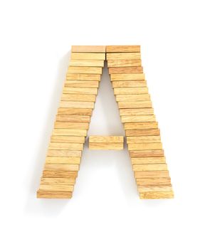 english alphabet  letters from wooden domino on white background, letter A