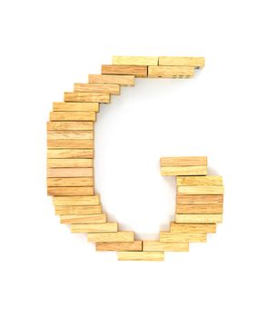 english alphabet  letters from wooden domino on white background, letter G