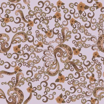   florid pattern in brown palette with brown hibiscus on gray background