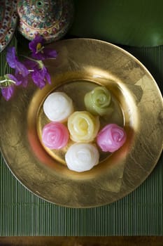 Thai traditional sweet roses dessert on top view