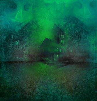 grungy Halloween background with haunted house