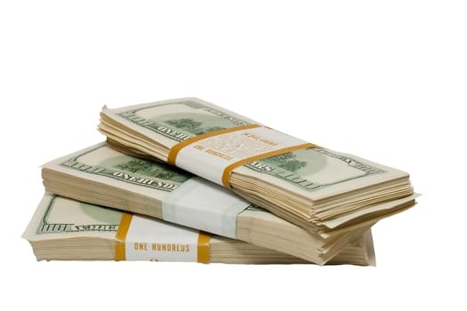 a bundle of money on a white background