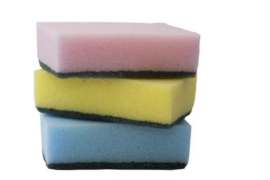 Three color washcloths for washing dishes - pink, yellow, blue