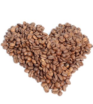 Heart of coffee beans on white background