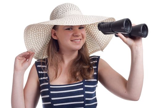 A girl in a straw hat, studio shot