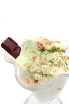 ice cream in a cup of chocolate on a white background