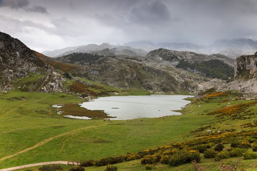 Fantastic lake Ercina, one of the famous lakes of Covadonga, Asturias ,  Spain