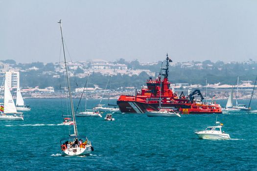 CADIZ, SPAIN - JUL 29: Spanish Maritime rescue ship Maria Zambrano escorting the sailing ships of the Tall ship races 2012 on July 29 , 2012, in Cadiz , Spain