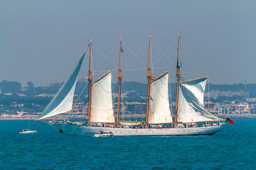 CADIZ, SPAIN - JUL 29: Portuguese Navy Ship, Creoula setting sail on the Tall ship races 2012 on July 29 , 2012, in Cadiz , Spain