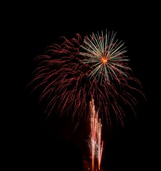 Colorful fireworks on the black sky background