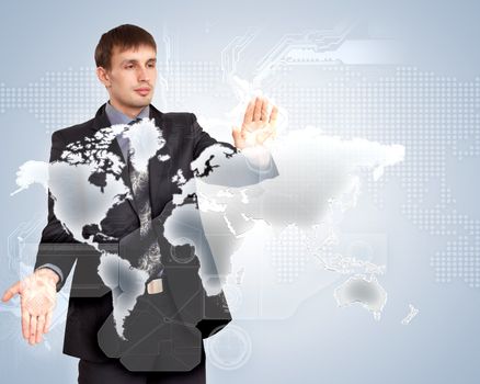 Modern Business World, A businessman navigating virtual world map