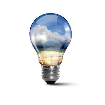 Illustration of an electric light bulb with clean and safe nature inside it Conceptual illustration