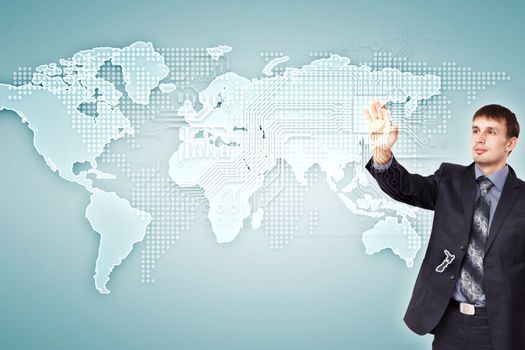 Modern Business World, A businessman navigating virtual world map