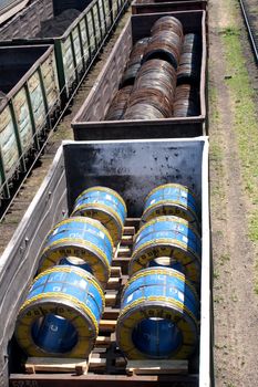 cargo in freight cars, top view