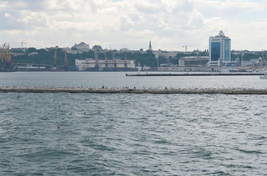 View of Odessa (Ukraine) from the sea with a ship photography