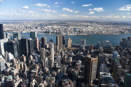 The New York City Manhattan panorama with Queens