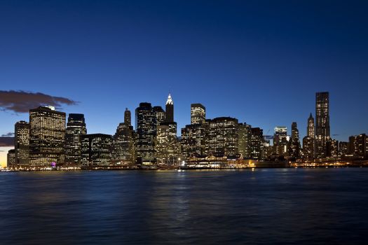 The New York City skyline at twilight