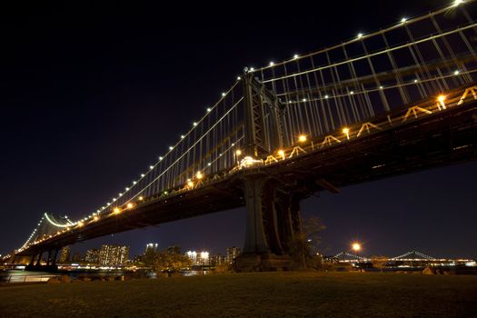 Manhattan Bridge at night in New York City