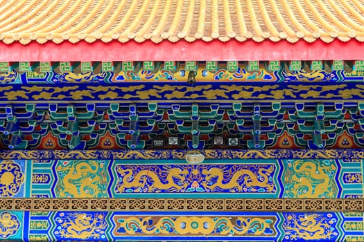 Generality in Thailand, any kind of temple, art decorated in Buddhist church, temple etc. created with money donated by people to hire artist. They are public domain, no restrict in copy or use.This photo is taken under these conditions.
