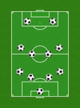 Illustration of 4-4-2 Soccer Formation on Field - Aerial View