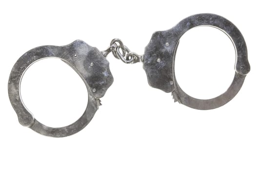 Government Issued Law Enforcement Metal Handcuffs Isolated on White Background