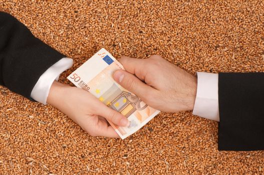 The businessman pays delivery of wheat by euro