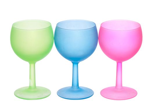 three colored wine glasses for cocktails for party