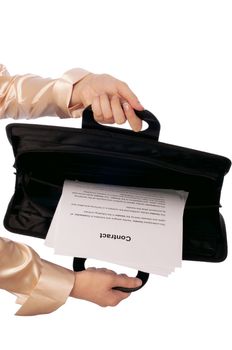 Suitcase with blank contracts for new employees