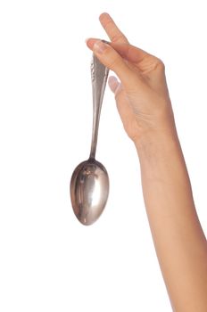 woman holding tablespoon in the hand for lunch eating