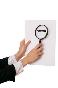 office worker holds in the hand  a paper with description of error in the program