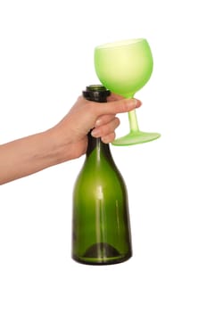 green bottle and wine glass for cocktails for party