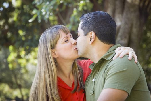 Happy Attractive Mixed Race Couple Enjoying A Day At The Park Together