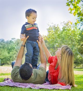 Happy Mixed Race Family Enjoy a Day at The Park Together.