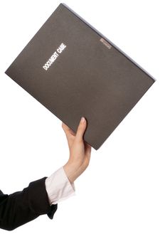 The office worker holds the document case in the hands