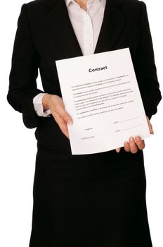 The managing director showing her partner a contract for signing