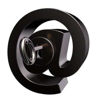 email symbol with key on white background- 3d illustration