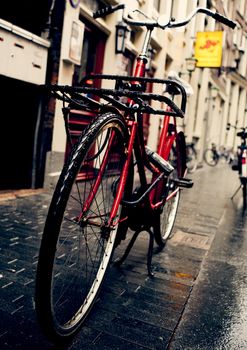 Beautiful view of bicycles in center of Amsterdam