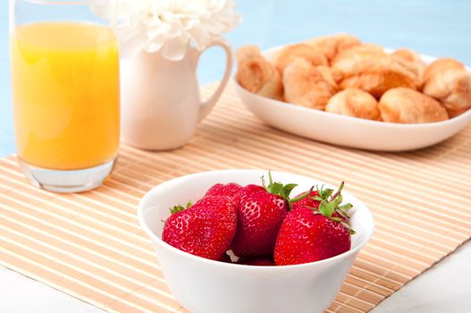 Breakfast with berries,orange juice and croissant, early breakfast