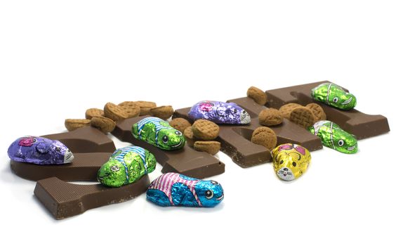 The word Sint in chocolate letters with sweets and candy