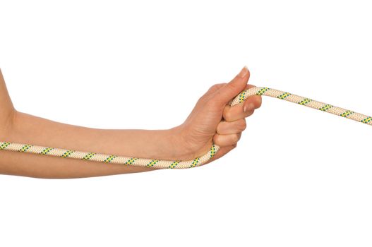 The strong-willed woman plays of pulling of a rope and wins