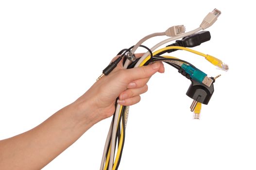 woman taking different cables in the hand