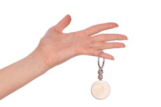 woman holding key ring in the hand