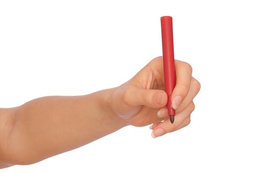 businesswoman drawing scheme with red felt-tip pen