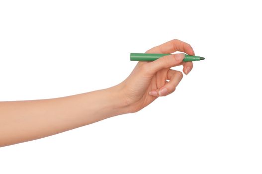 businesswoman drawing scheme with green felt-tip pen