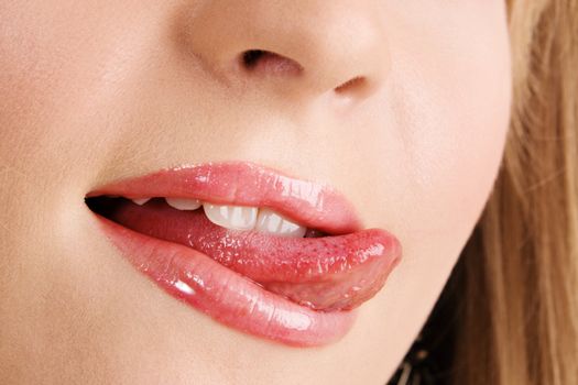 Alluring bright female lips closeup photo