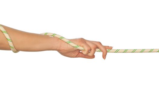 woman plays of pulling of a rope and wins