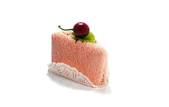 pink towel as imitation pastry with cherry 