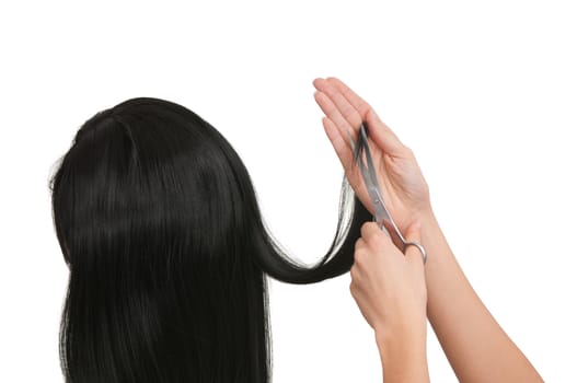 hairdressing young woman with long black hair