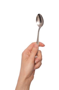 woman holding teaspoon in the hand for feeding a sick person